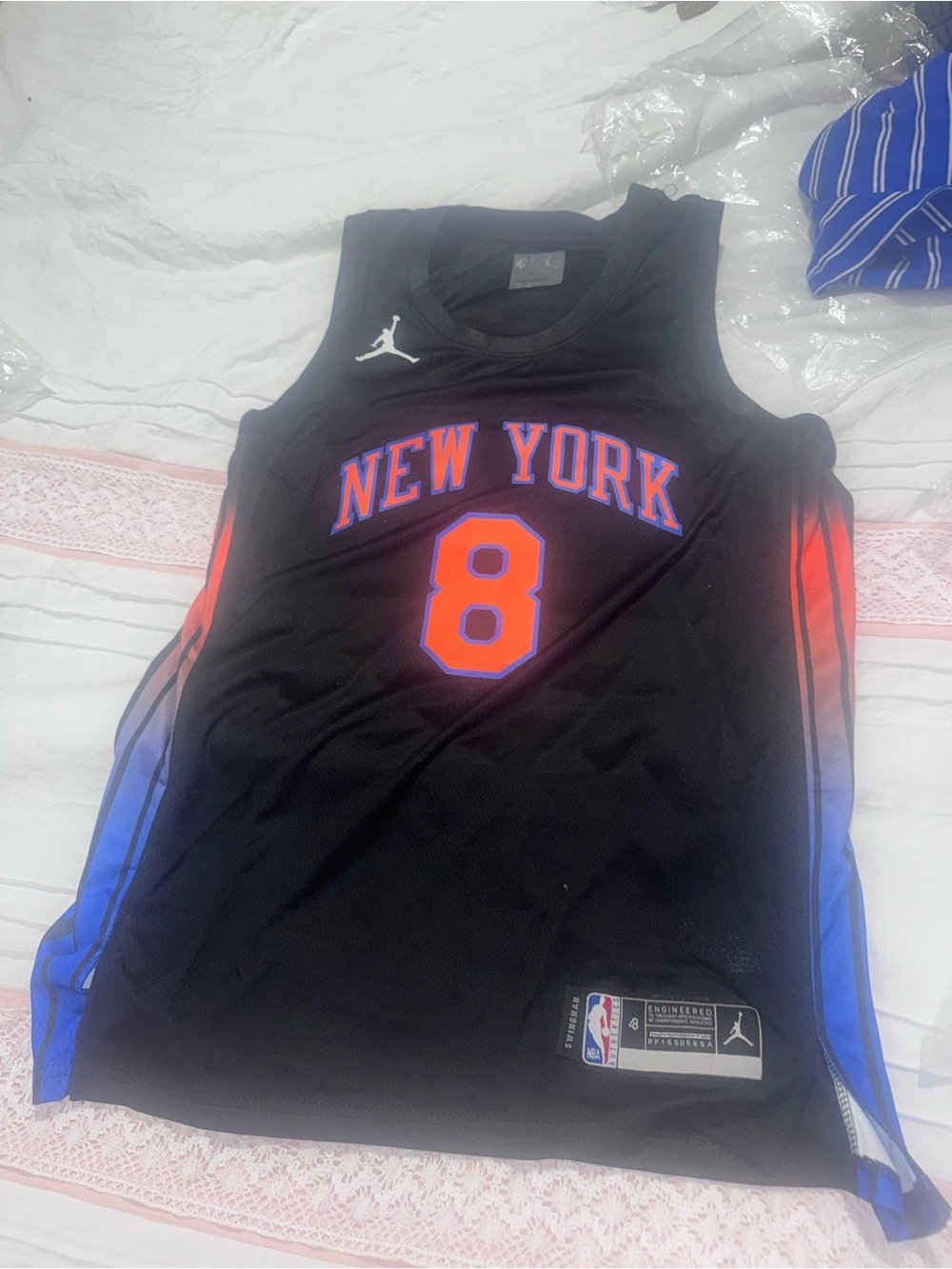 Jordan New York Knicks nba finals Anunoby #8 Black Basketball Jersey